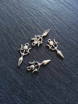 6 or 30 Triple Moon Goddess Charms Silver Tone Alloy 27x13mm