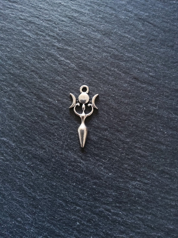 6 or 30 Triple Moon Goddess Charms Silver Tone Alloy 27x13mm