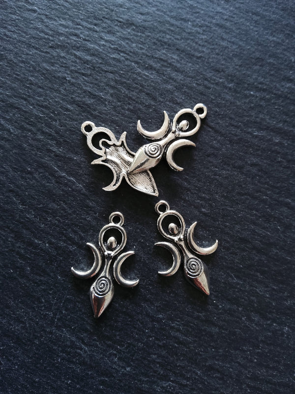 6 or 30 Triple Moon Spiral Goddess Charms Silver Tone Alloy 27x17mm - ContentedCatz