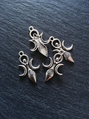 6 or 30 Triple Moon Spiral Goddess Charms Silver Tone Alloy 27x17mm - ContentedCatz