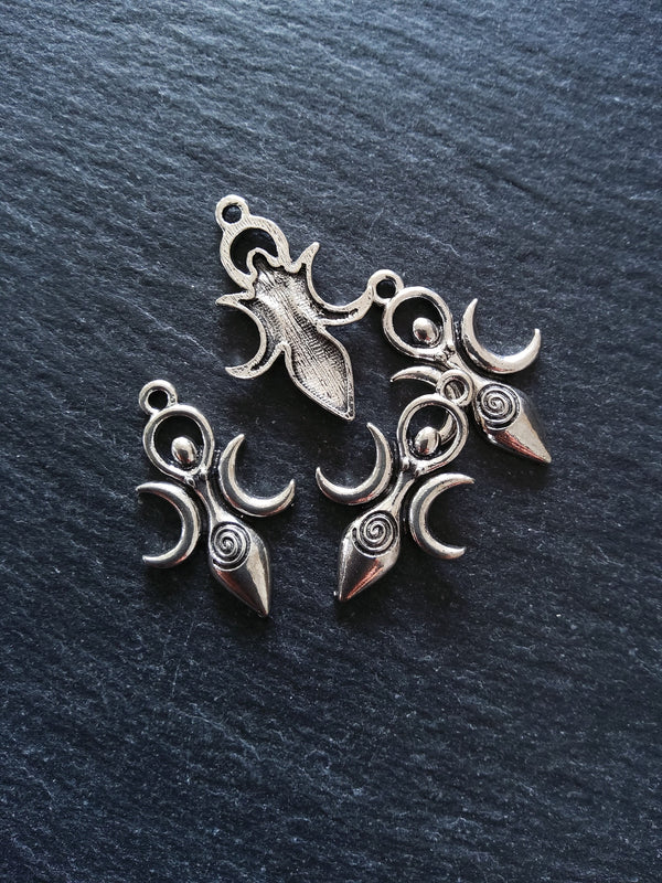 6 or 30 Triple Moon Spiral Goddess Charms Silver Tone Alloy 27x17mm - ContentedCatz
