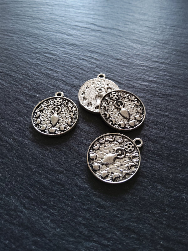 4 or 20 Phases of the Moon Goddess Charms Silver Tone Alloy 24x20mm