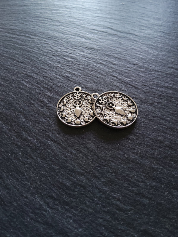 4 or 20 Phases of the Moon Goddess Charms Silver Tone Alloy 24x20mm