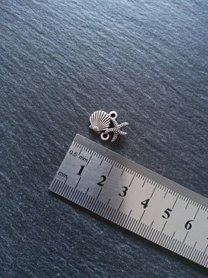 4 or 20 Sea Shell & Starfish Connector Charms Antiqued Sterling Silver Plated 18x13.5x2.5mm Nickel FREE
