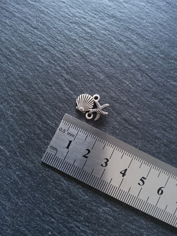 4 or 20 Sea Shell & Starfish Connector Charms Antiqued Sterling Silver Plated 18x13.5x2.5mm Nickel FREE