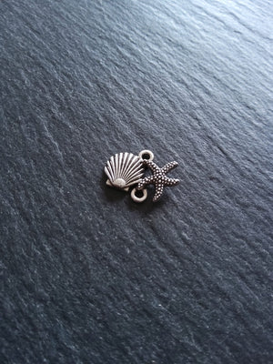4 or 20 Sea Shell & Starfish Connector Charms Antiqued Sterling Silver Plated 18x13.5x2.5mm Nickel FREE