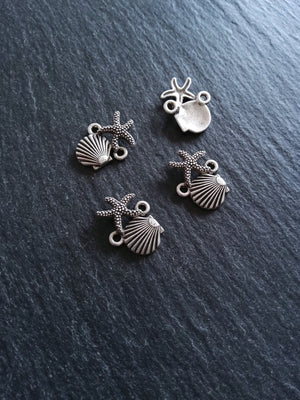 4 or 20 Sea Shell & Starfish Connector Charms Antiqued Sterling Silver Plated 18x13.5x2.5mm Nickel FREE