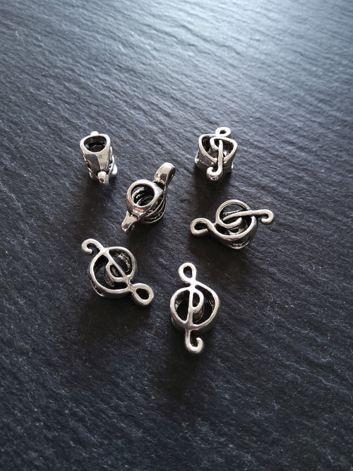 10 or 50 Treble Clef Antique Silver Alloy Beads 18x9x7mm Large 4.7mm Hole