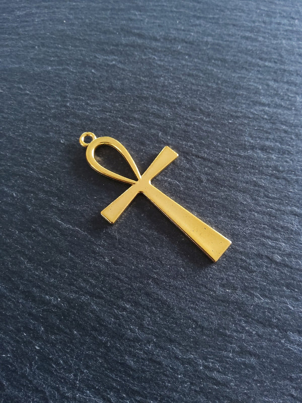 4 or 20 Ankh Pendants Large Golden Egyptian 54x28mm