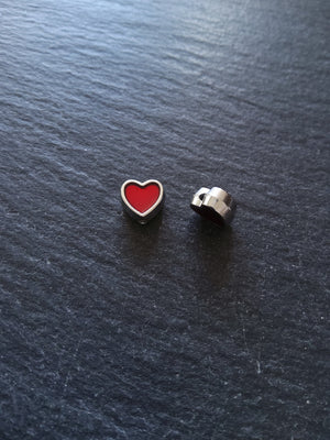 6 or 30 Heart Beads 8mm Antique Silver Tone with Red Enamel 8.5x8x4.2mmmm