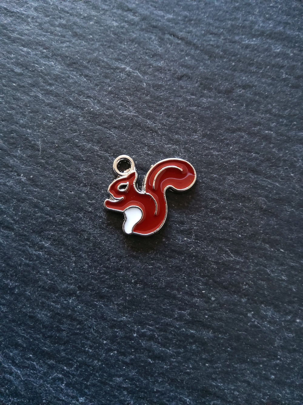 4 or 20 Squirrel Charms Antique Silver Tone Brown Enamel 16x18x1.5mm