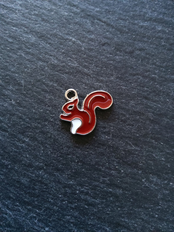 4 or 20 Squirrel Charms Antique Silver Tone Brown Enamel 16x18x1.5mm