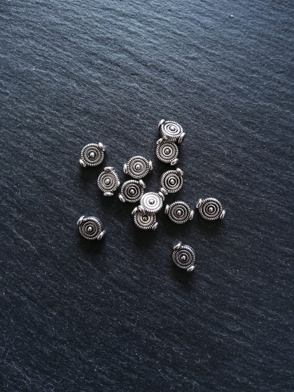 20 or 100 Silver Tone 7.5mm Circle Design Flattened Rounded Spacer Beads 10x7.5x4mm