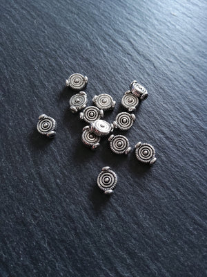 20 or 100 Silver Tone 7.5mm Circle Design Flattened Rounded Spacer Beads 10x7.5x4mm