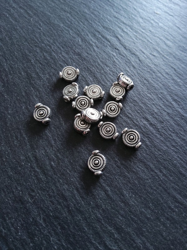 20 or 100 Silver Tone 7.5mm Circle Design Flattened Rounded Spacer Beads 10x7.5x4mm