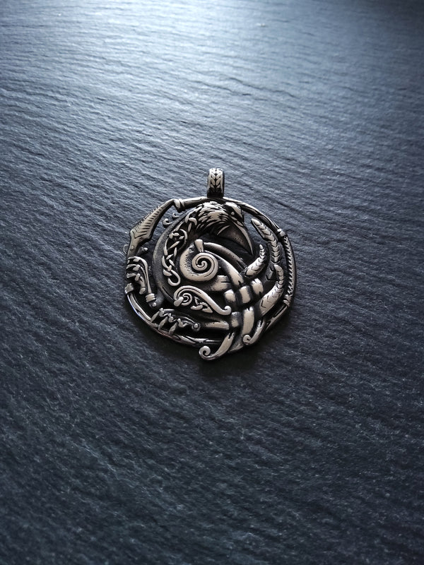 Large Norse Raven Pendant Pendant Stainless Steel 48x38mm - ContentedCatz