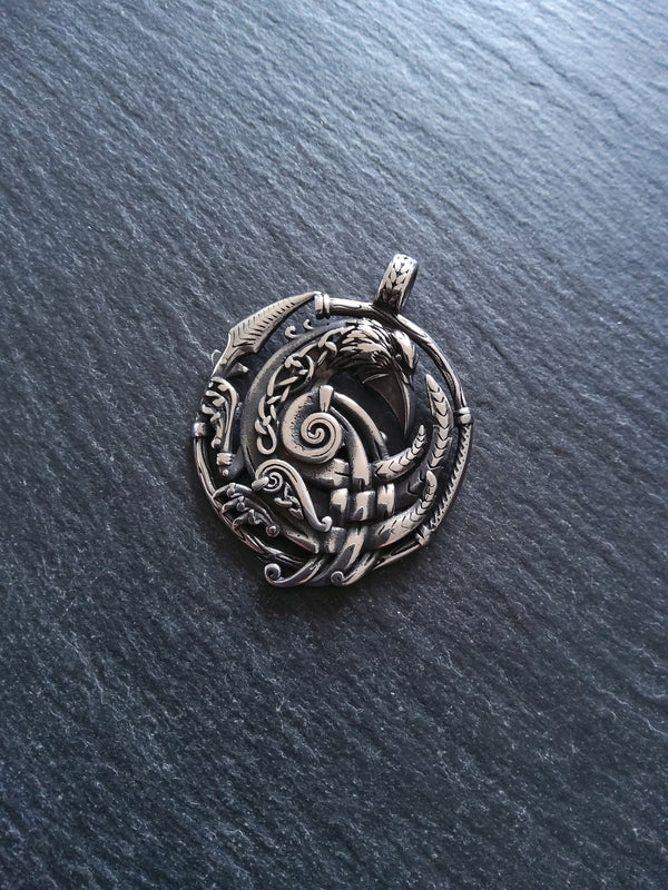 Large Norse Raven Pendant Pendant Stainless Steel 48x38mm - ContentedCatz