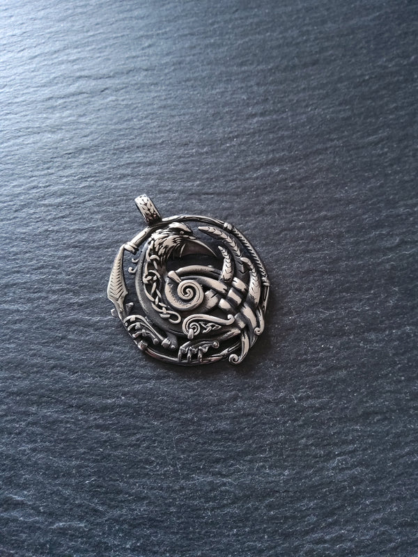 Large Norse Raven Pendant Pendant Stainless Steel 48x38mm - ContentedCatz