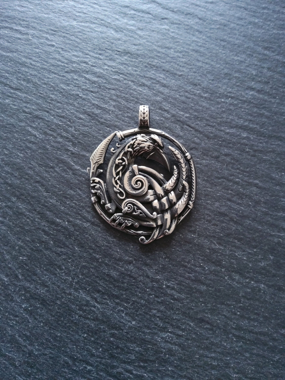 Large Norse Raven Pendant Pendant Stainless Steel 48x38mm - ContentedCatz