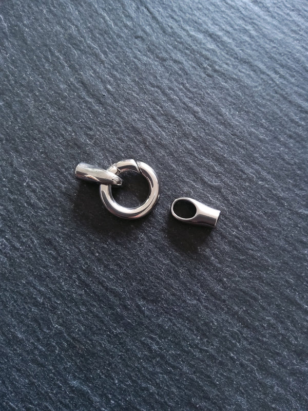 1 or 5 Stainless Steel End Cap & Spring Gate Clasp Connector Set for 3mm Cord (3.5mm end caps)