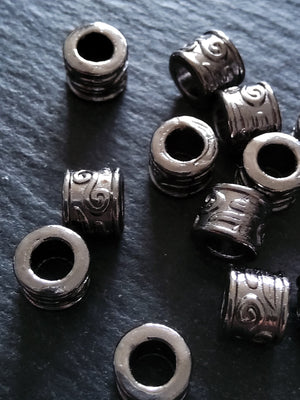 10 or 50 Gunmetal Tone 9mm Column Spacer Beads Scroll Design 9x7mm Large Hole: 5mm