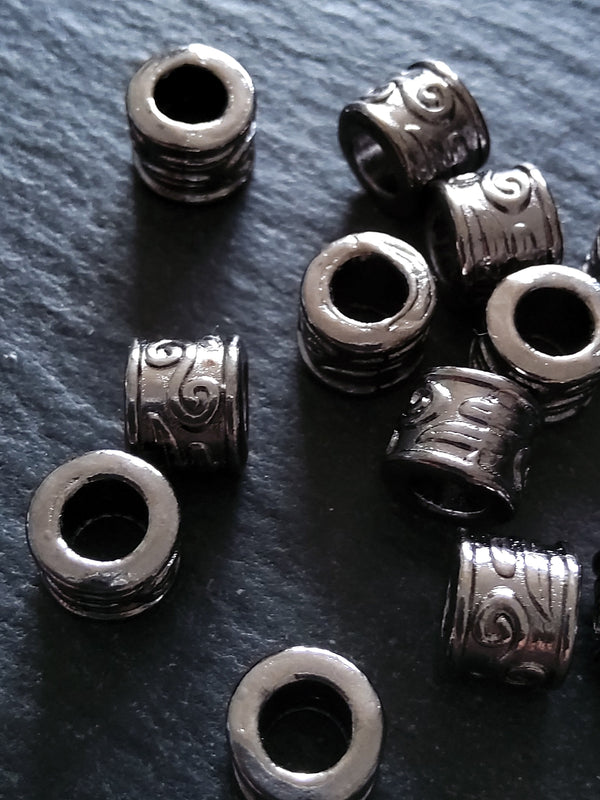 10 or 50 Gunmetal Tone 9mm Column Spacer Beads Scroll Design 9x7mm Large Hole: 5mm