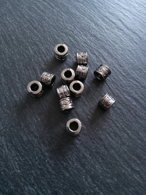 10 or 50 Gunmetal Tone 9mm Column Spacer Beads Scroll Design 9x7mm Large Hole: 5mm