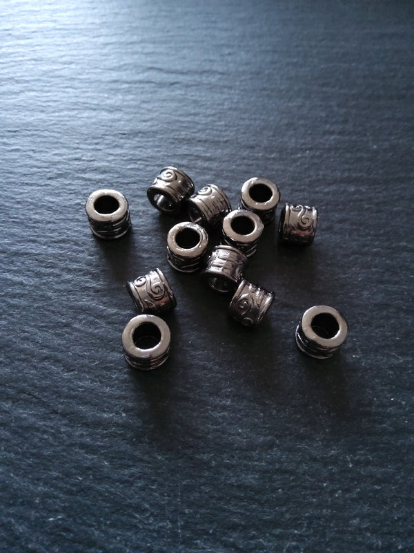 10 or 50 Gunmetal Tone 9mm Column Spacer Beads Scroll Design 9x7mm Large Hole: 5mm
