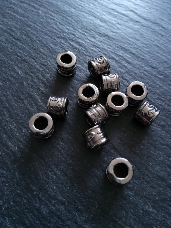 10 or 50 Gunmetal Tone 9mm Column Spacer Beads Scroll Design 9x7mm Large Hole: 5mm