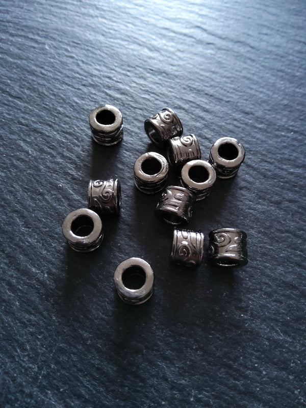10 or 50 Gunmetal Tone 9mm Column Spacer Beads Scroll Design 9x7mm Large Hole: 5mm