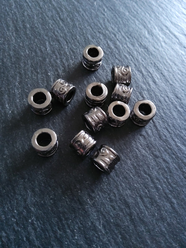 10 or 50 Gunmetal Tone 9mm Column Spacer Beads Scroll Design 9x7mm Large Hole: 5mm