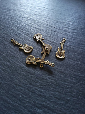 10 or 50 Guitar Charms Antique Bronze Tone 31x11x2mm