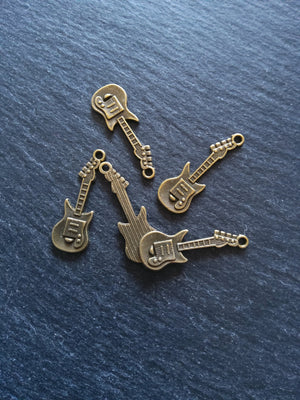 10 or 50 Guitar Charms Antique Bronze Tone 31x11x2mm
