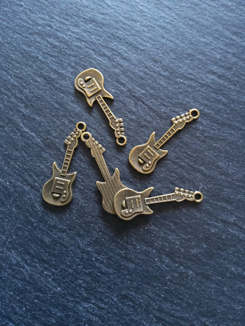 10 or 50 Guitar Charms Antique Bronze Tone 31x11x2mm