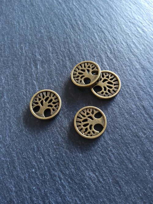 4 or 20 Tree Beads Antique Bronze Tone Flat Round Coin Shaped 18x4mm Hole: 1.5mm NICKEL FREE