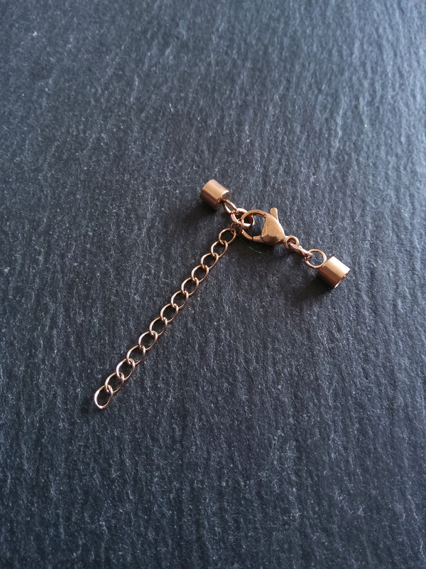 Rose Gold Stainless Steel End Cap Sets for 3mm Cord with Extender Chain (3.5mm caps)