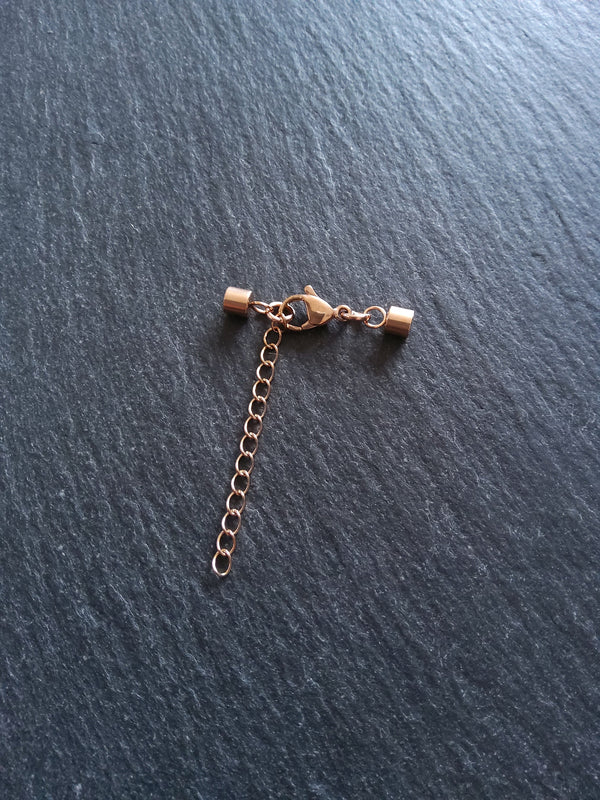 Rose Gold Stainless Steel End Cap Sets for 3mm Cord with Extender Chain (3.5mm caps)