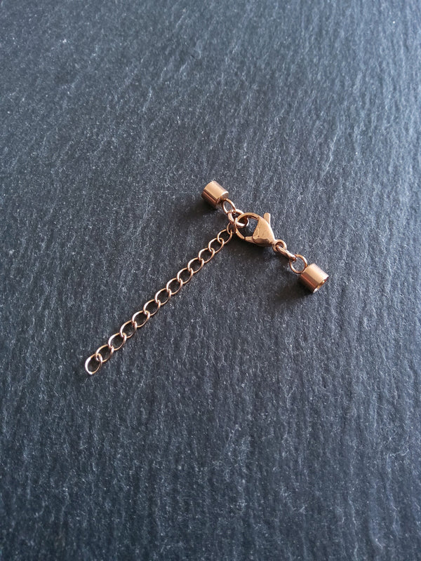 Rose Gold Stainless Steel End Cap Sets for 3mm Cord with Extender Chain (3.5mm caps)