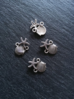 4 or 20 Sea Shell & Starfish Connector Charms Antiqued Sterling Silver Plated 18x13.5x2.5mm Nickel FREE