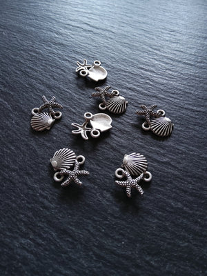 4 or 20 Sea Shell & Starfish Connector Charms Antiqued Sterling Silver Plated 18x13.5x2.5mm Nickel FREE