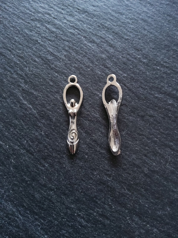 10 or 50 Silver Tone Spiral Goddess Long Pendants Charms 33x9mm