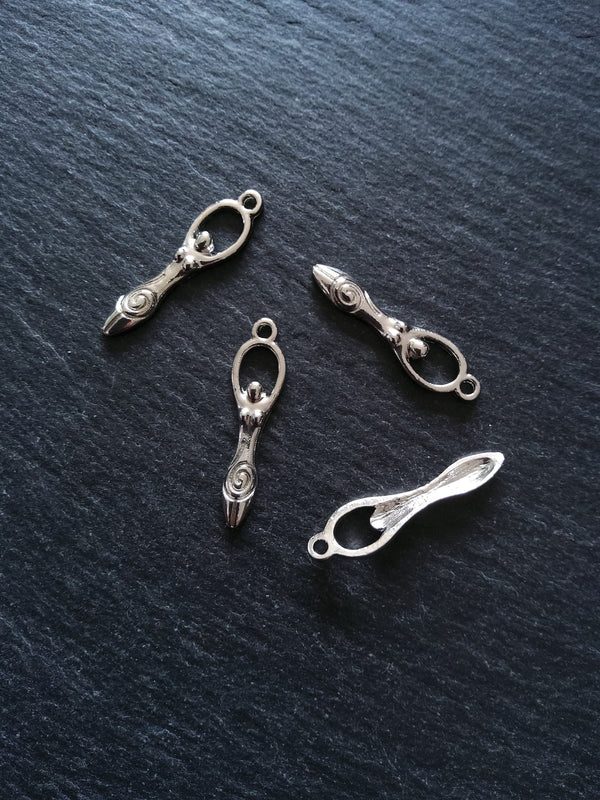 10 or 50 Silver Tone Spiral Goddess Long Pendants Charms 33x9mm