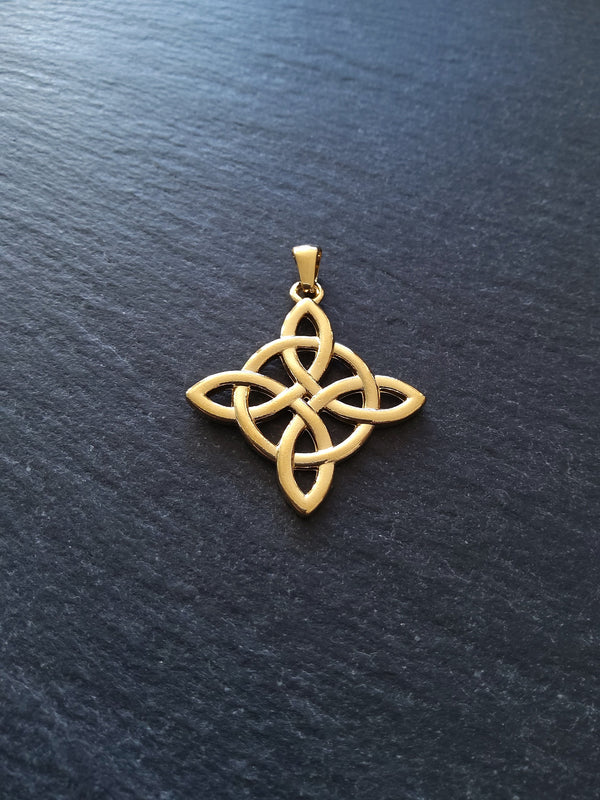 1 or 5 Gold Stainless Steel Witches Knot Pendant 34x30x2mm