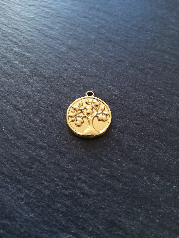 1 or 5 Genuine Gold Plated Stainless Steel Tree of Life Charms 18x15x2mm