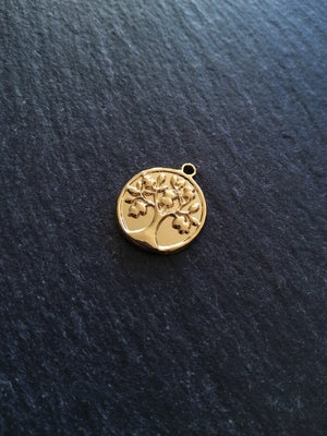 1 or 5 Genuine Gold Plated Stainless Steel Tree of Life Charms 18x15x2mm