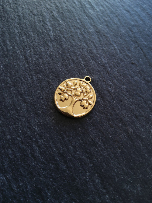 1 or 5 Stainless Steel Tree of Life Charms Genuine 18K Gold Plated 18x15x2mm