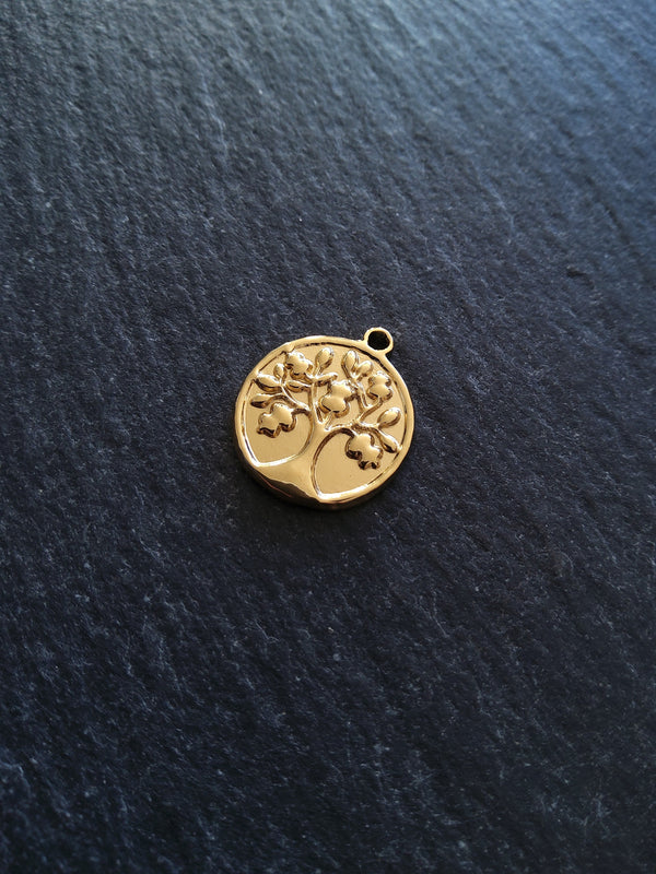1 or 5 Genuine Gold Plated Stainless Steel Tree of Life Charms 18x15x2mm