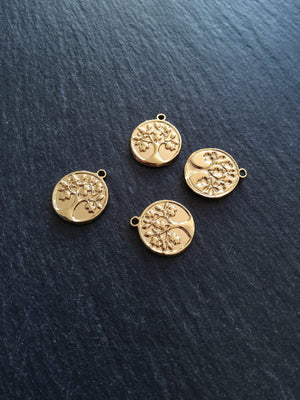 1 or 5 Genuine Gold Plated Stainless Steel Tree of Life Charms 18x15x2mm