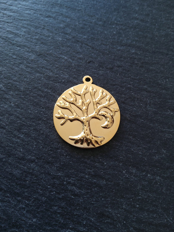 1 or 5 Genuine Gold Plated Stainless Steel Tree of Life Pendants 29x25x2mm Nickel FREE