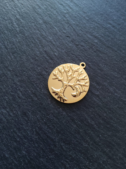 1 or 5 Genuine 18K Gold Plated Stainless Steel Tree of Life Charms 29x25x2mm Nickel FREE